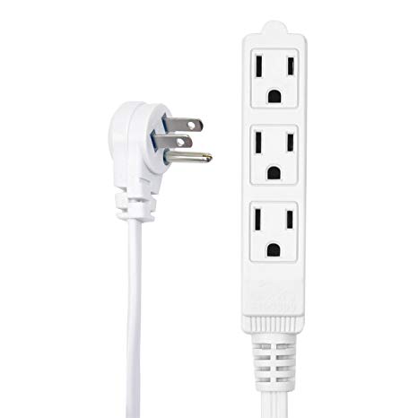 Electes 10 Feet Heavy Duty Extension Cord/Wire, Multi 3 Outlet, 3 Prong Grounded, Angled Flat Plug, 16/3, SPT3, UL Listed, White