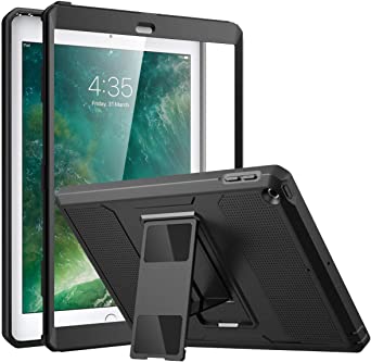 MoKo Case Fit 2018/2017 iPad 9.7 6th/5th Generation - [Heavy Duty] Shockproof Full Body Rugged Hybrid Cover with Built-in Screen Protector for Apple iPad 9.7 Inch 2018/2017, Black