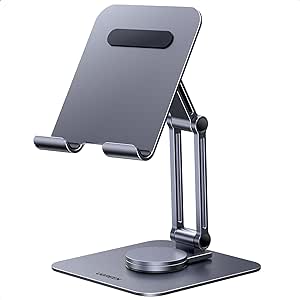 UGREEN Tablet Stand for Desk Swivel with 360° Rotating Base Tablet Holder Aluminum Portable Stand Adjustable Home Office Desk Accessories Compatible with iPad Pro 12.9/Air/Mini 6/5/4/3/2 Grey