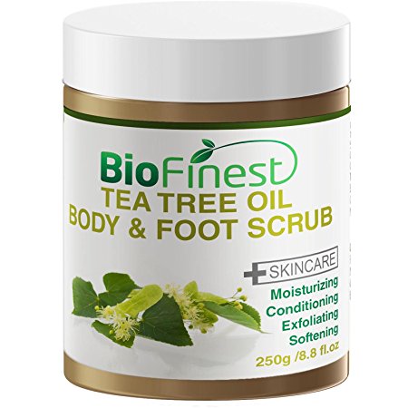 Biofinest Tea Tree Oil Body & Foot Scrub: with Dead Sea Salt, Jojoba Oil, Essential Oils - Best for Athlete Foot/ Fungus/ Acne/ Warts (250g)