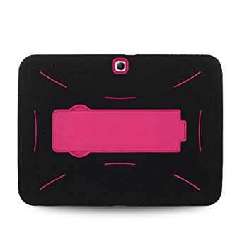 Microseven® Heavy Duty Rugged Armor Case Cover with Kickstand for Samsung Galaxy Tab 3 10.1 P5200 P5210 with Microseven® Packaging (Black/Pink)