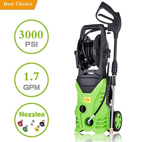 Homself 3000 PSI Electric High Pressure Washer 1.80 GPM 1800W Electric Power Washer with 5 Quick-Connect Spray Tips (3000psi-1800)