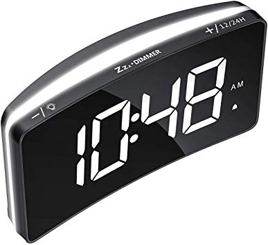 PICTEK Digital Light Alarm Clock, LED Glow Clock with Night Light, Stepless Dimming Control, 5”LED Display, 12/24H, Snooze Function, Bedside Clocks for Bedroom Living Room Office, Black