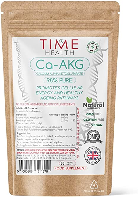 Ca-AKG - 60 x 550mg Capsules - Ultra Pure & High Strength Calcium Alpha Ketoglutarate - Zero Additives - UK Made