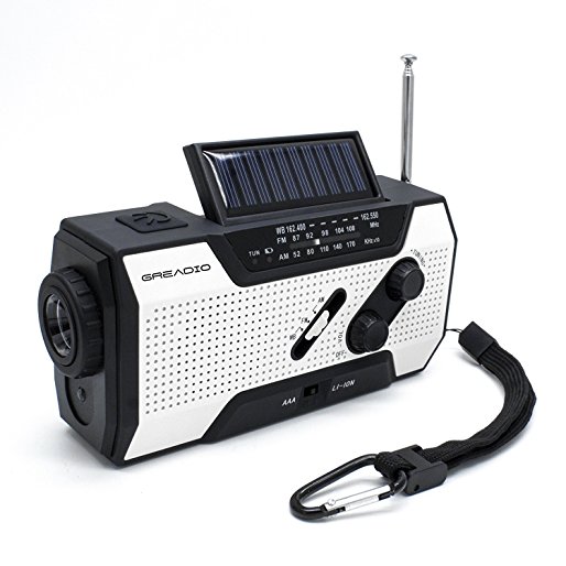 Emergency Weather Solar Crank AM/FM NOAA Radio with Portable 2000mAh Power Bank, Bright Flashlight and Reading Lamp For Household Emergency and Outdoor Survival