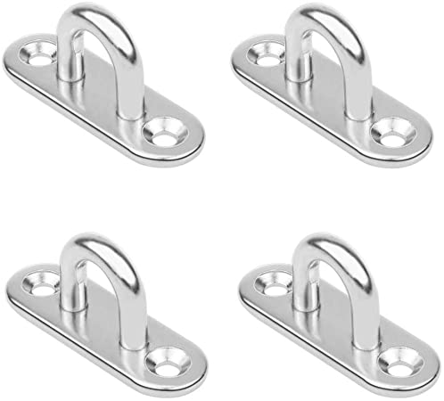 Homgaty 4Pcs 304 Stainless Steel Oblong Pad Eye Plate U Hooks,5mm Marine Hardware Staple Hook Loop Heavy Duty Ceiling Ring Hooks