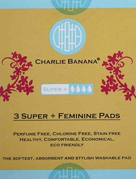 Charlie Banana 3 Feminine Pads, Super  Black, 0.4 Pound