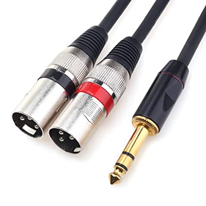 DISINO 1/4 TRS to Dual XLR Male Y-Splitter Stereo Breakout Cable 1/4 inch(6.35mm) to 2 XLR Patch Cable - 1.6 FT/50cm