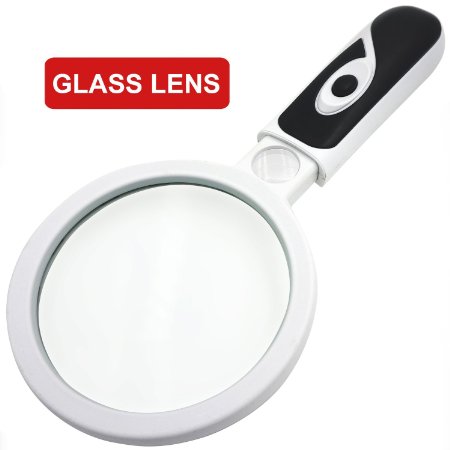 Fancii LED Lighted Handheld 2X Magnifying Glass with 15X Zoom - 3.5 inches Premium Glass Lens Illuminated Magnifier For Reading, Jewelry Appraisal, Coins, Stamps, Hobbies and Craft