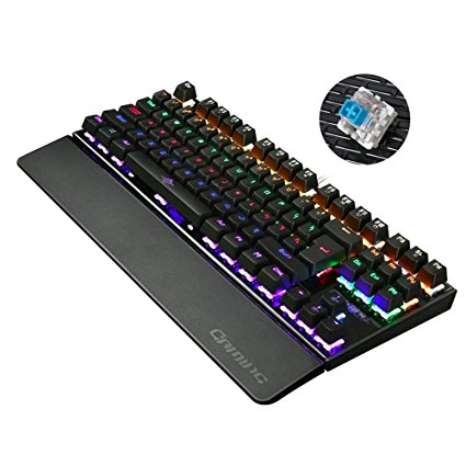 RGB Mechanical Gaming Keyboard, ieGeek 87 Keys USB Wired Backlit Mechanical Illuminated Keyboard with Blue Switch Mechanical Feeling Detachable Palm Rest for PC Mac Gamer, Office, Home