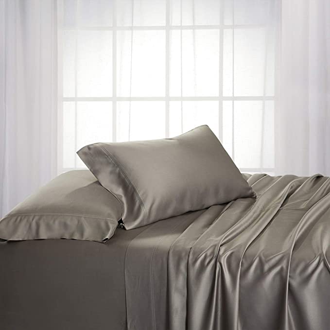 Royal Tradition Exquisitely Lavish Body Temperature-Regulated Bedding, 60% Bamboo Viscose/ 40% Plush Cotton, 300 Thread Count, 2 Piece Standard Size Silky Soft Pillowcase Set, Gray