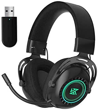 Linsoul KZ GP20 Stereo Gaming Headset 2.4Ghz Bluetooth Wireless Headphone with 50mm HiFi Dynamic Driver, Microphone, RGB Lighting, 1200mAh Battery for PC Mac