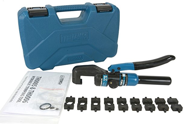 TEMCo Hydraulic Cable Lug Crimper TH0006 - 5 US TON 12 AWG to 00 (2/0) Electrical Terminal Cable Wire Tool Kit 5 YEAR WARRANTY