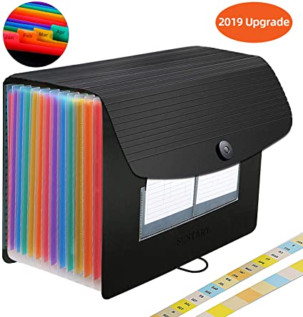 Expanding File Folders, Accordian File Organizer Portable File Box with Bendable Lid, Rainbow Accordion File Organizers, Documents Bill Office Organizer, 12 Pockets Large Capacity Plastic Filing Box