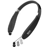 Bluetooth Headset NOA Bluetooth 41 Wireless Stereo Headphones Headsets Neckband with Retractable Bluetooth Earbuds with Mic for Iphone and Samsung Cell phoneBlack