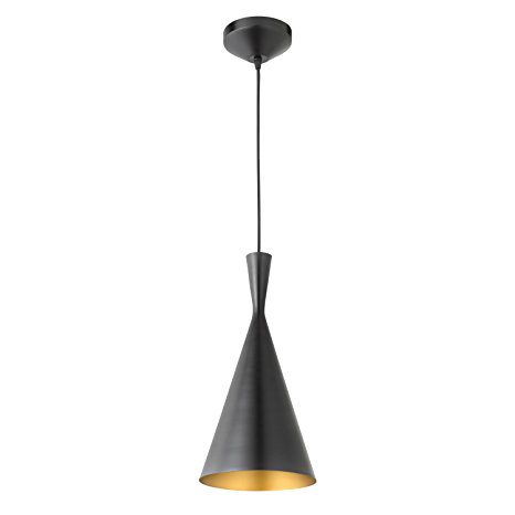 Globe Electric Mira 1-Light Hourglass Pendant, Black Cord, Oil Rubbed Bronze with Gold Interior Finish, 63873