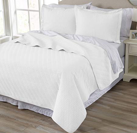 Home Fashion Designs Emerson Collection 3-Piece Luxury Quilt Set with Shams. Soft All-Season Microfiber Bedspread and Coverlet in Solid Colors Brand. (Twin, White)