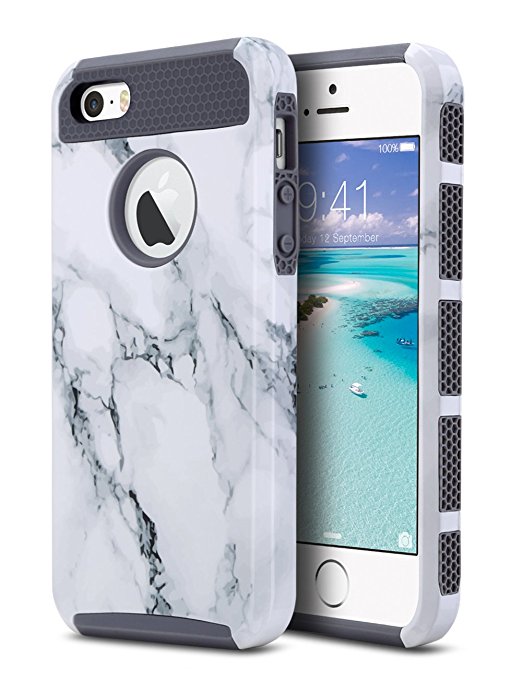 iPhone SE Case,iPhone 5S Case, iPhone 5 Case,ULAK Slim Fit Protection Case Shockproof Hard Rugged Ultra Protective Back Rubber Cover with Dual Layer Impact Protection(Artistic-marble pattern)