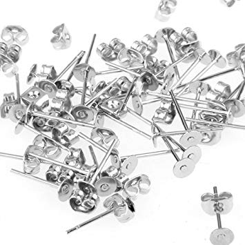 Ecloud Shop 50 Silver Plated Flat Pad Studs Earring Back Post 4x11mm FASHION