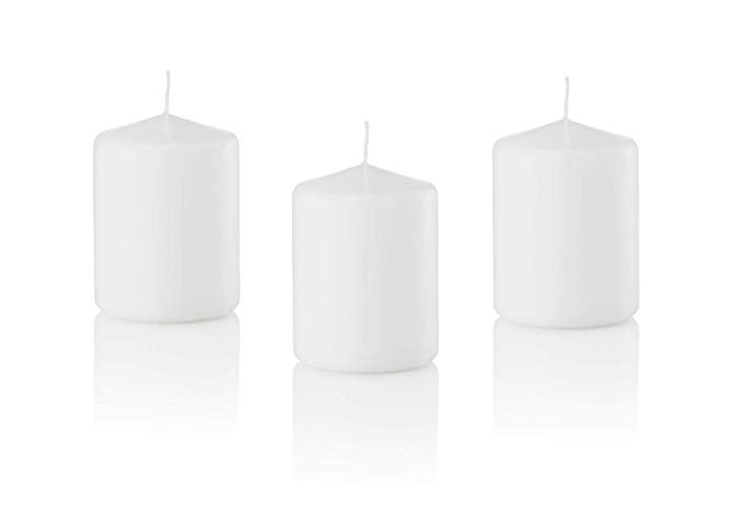 D'light Online 3 X 4 Pillar Candles Bulk Event Pack Round Unscented White Pillar Candles Qty 12 - (White)