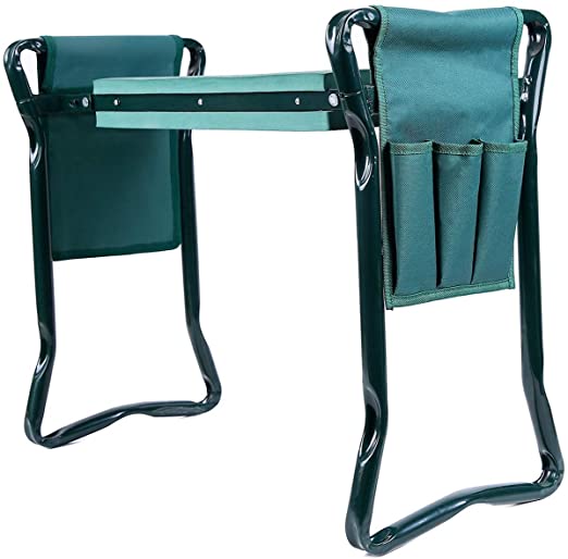 Ohuhu Garden Kneeler and Seat with 2 Tool Pouches, 2-in-1 Foldable Garden Bench Garden Stools, Portable Garden Kneeling Pad