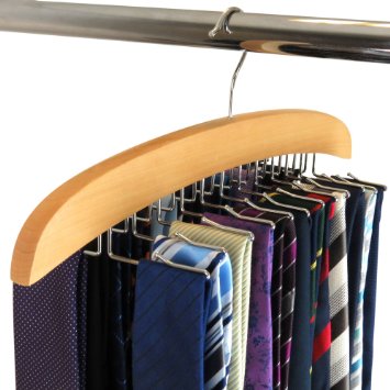 Hangerworld Single Wooden 24 Tie Hanger Organiser Rack, Natural