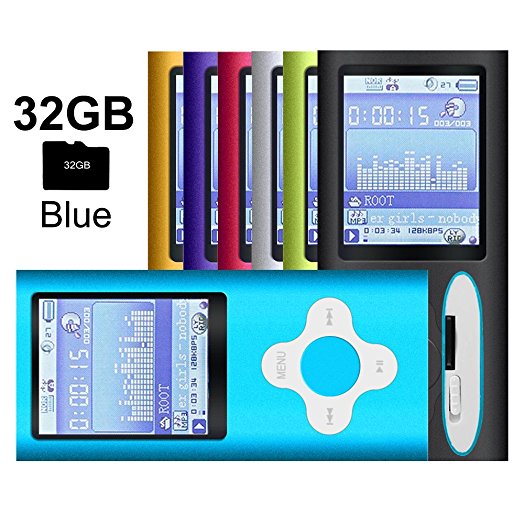 G.G.Martinsen Blue Versatile MP3/MP4 Player with a 32GB Micro SD card, Support Photo Viewer, Radio and Voice Recorder, Mini USB Port 1.8 LCD, Digital MP3 Player, MP4 Player, Video/ Media/Music Player