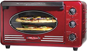 Nostalgia RTOV2RR Large-Capacity 0.7-Cu. Ft. Capacity Multi-Functioning Retro Convection Toaster Oven, Fits 12 Slices of Bread and Two 12-Inch Pizzas, Built In Timer, Includes Baking Pan