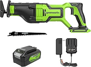 Greenworks 24V Brushless (1-1/8") Cordless Reciprocating Saw (2,700 SPM), 4.0Ah Battery and Compact Charger Included