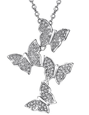 Sterling Silver Butterfly Necklace for Women Cubic Zirconia Pendant Necklaces,16-18 inch