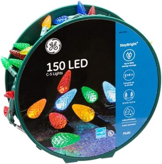 150 LED C-5 Lights Stay Bright Traditional Multicolor Lights Green Wire on Reel