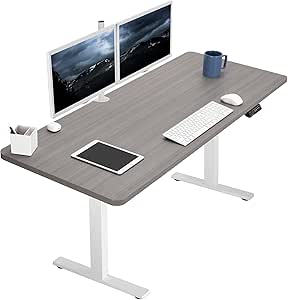 VIVO Electric Height Adjustable 152cm x 61cm Memory Stand Up Desk, Dark Gray Solid One-Piece Table Top, White Frame, Standing Workstation with Preset Controller, 1B Series, DESK-KIT-1W6G