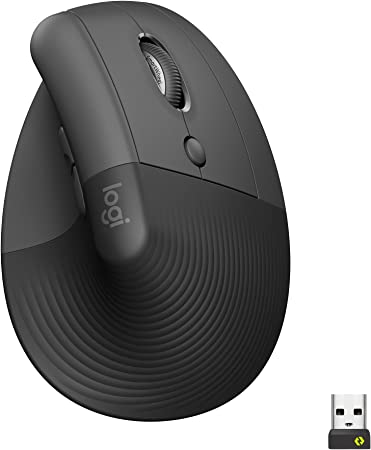 Logitech Lift Vertical Ergonomic Mouse, Wireless, Bluetooth or Logi Bolt USB receiver, Quiet clicks, 4 buttons, compatible with Windows/macOS/iPadOS, Laptop, PC - Graphite