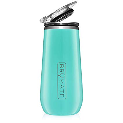 BrüMate 12oz Insulated Champagne Flute With Drink-Through Lid - Made With Vacuum Insulated Stainless Steel (Aqua)