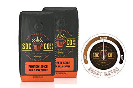 San Diego Coffee Pumpkin Spice, Whole Bean Coffee (1 LB (Pack of 2)