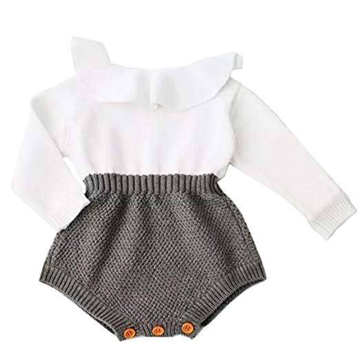 Urkutoba Baby Girls Romper Knitted Ruffle Long Sleeve Jumpsuit Baby Kids Girl Romper Autumn Winter Casual Clothing