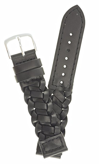 Mens Braided Italian Leather Watchband Black 20mm Watch Band - by JP Leatherworks