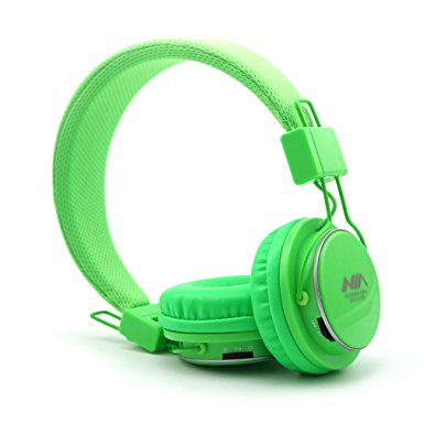 GranVela® A809 Lightweight Foldable Stereo Headphones Adjustable Headband Kids Headsets with Built-in FM Radio, Micro SD Card Player,3.5mm Jack for iPhone, iPad, Android, PC and More (Light Green)