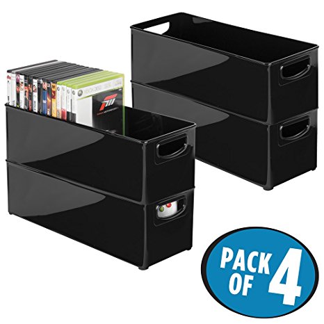 mDesign Household Storage Bin for DVDs, PS4 and Xbox Video Games - Pack of 4, Large, Black