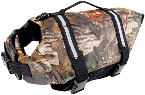 Camo Pet Life Preserver Jacket,Camouflage Dog Life Vest with Adjustable Buckles,Dog Safety Life Coat for Swimming, Boating, Hunting | (XS, S, M, L, XL) …