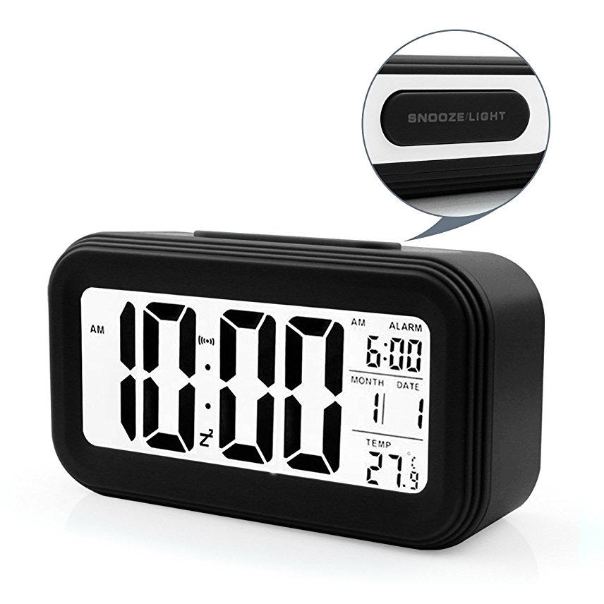 Ankoda® Alarm Clock, LED Clock Slim Digital Alarm Clock Large Display Travel Alarm Clock with Calendar, Temperature Display, Snooze Function, Smart Back-light Battery Operated For Home Office Travel (Black)