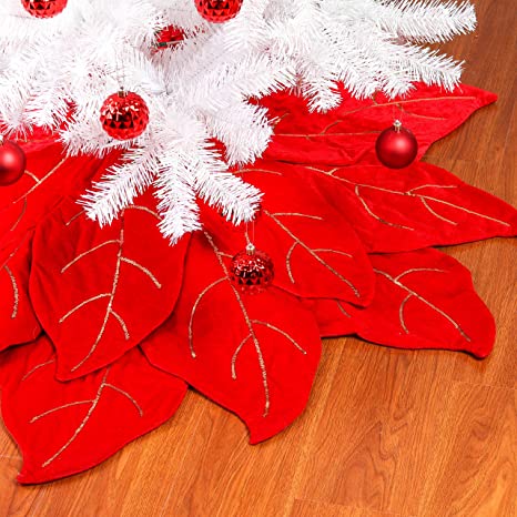 Moonet 55 inch Christmas Poinsettia Flowers Tree Skirt for Christmas New Year Holiday Decorations Indoor Outdoor