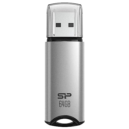 Silicon Power 64GB USB 3.0 Flash Drive, Aluminum Casing Built-in Strap Hole, USB 3.2 Gen 1 USB 2.0 Thumb Drive Pen Drive Memory Stick, Silver, Marvel M02 Series