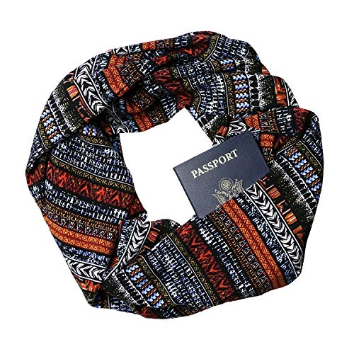 Rust and Black Tribal Infinity Scarf with Zippered Secret Pocket