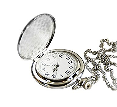 podofo Retro Fashion Mirror Smooth Silver Women Men Quartz Pocket Watch Pendant Necklace   Stainless Chain