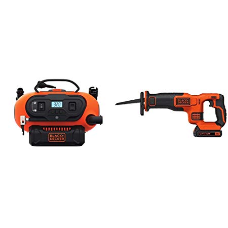 BLACK DECKER BDINF20C 20V Lithium Cordless Multi-Purpose Inflator (Tool Only) with BLACK DECKER BDCR20C 20V MAX Reciprocating Saw with Battery and Charger