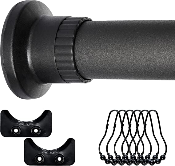 Shower Curtain Rail,Heavy Duty Curtain pole,Shower Rail for Bathroom,Tension Rods for Curtains,Extendable curtain poles for Shower Stall Window Doorway Kitchen Wardrobe(Black,110-210CM)
