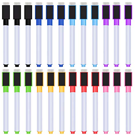 Boao 24 Pieces Magnetic Dry Erase Markers Whiteboard Erase Marker with Erasers Cap for School and Office, 8 Assorted colors (White cap)