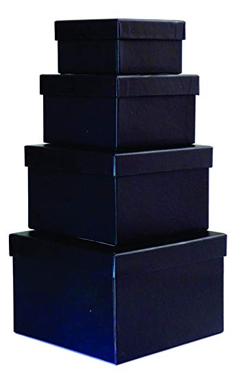 Cypress Lane Square Gift Boxes, a Nested Set of 4, 3.5x3.5x2 to 6x6x4 inches (Black)