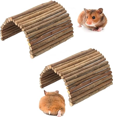 kathson 2 PCS Hamster Wooden Bridge Guinea Pig Ladder Rat Chew Toys Wood Ladder Natural Hideout for Small Animal Chinchillas Gerbils Ferret Syrian Hamster Squirrel